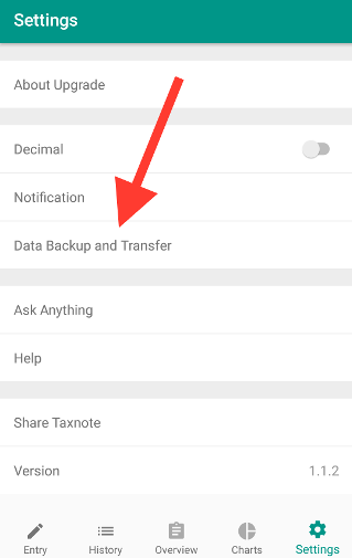 Screenshot of setting screen